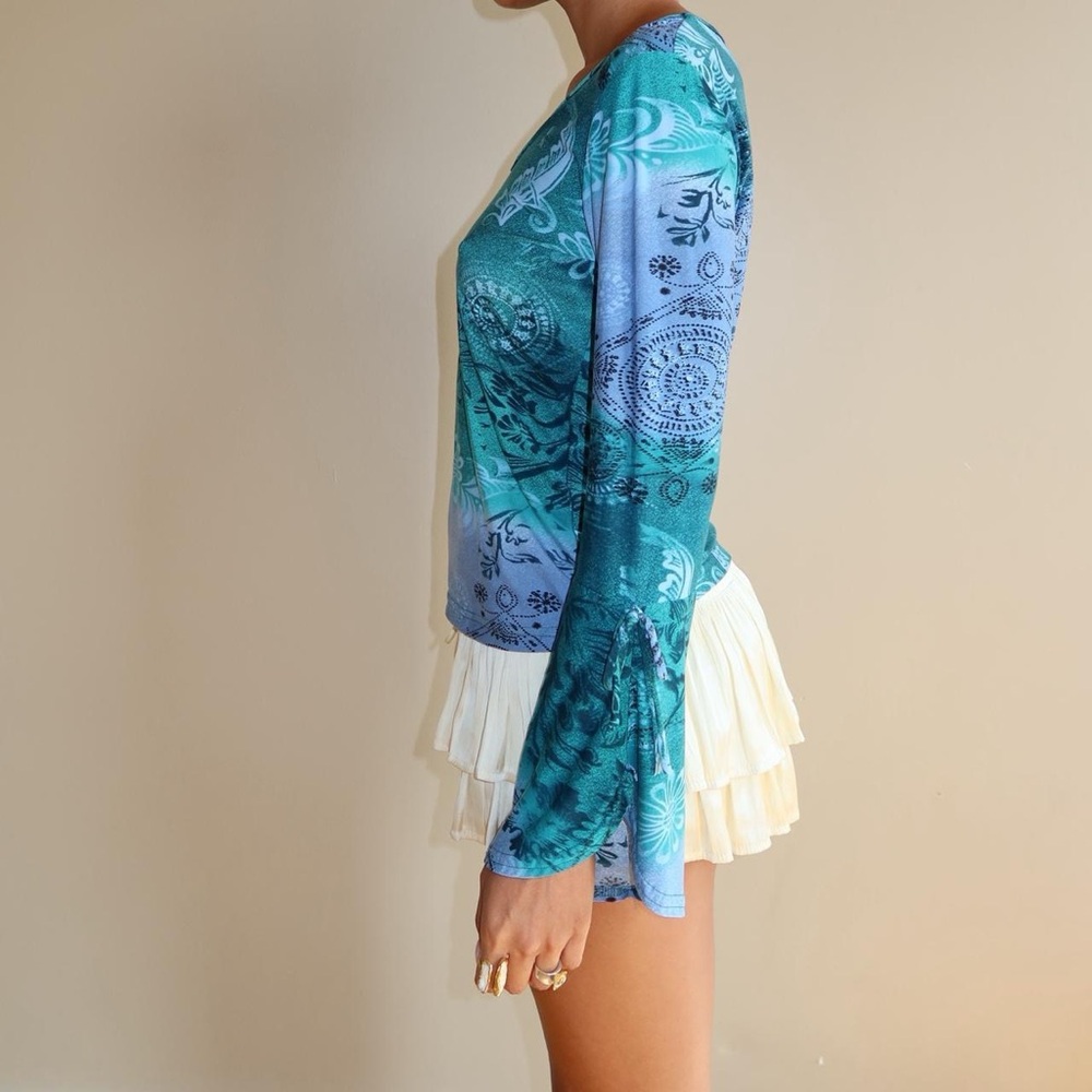 Y2K Blue Green Mesh Floral Top – NYC Design Co 2000s Fairycore Small - Picture 6 of 8